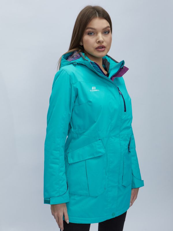 Turquoise hooded parka for women 551996Br